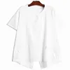 [EAM] Women Gray Irregular Back Oblique Buckle Big Size T-shirt Round Neck Short Sleeve Fashion Summer 1DD6785 210512