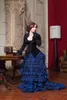 Royal Blue Black Goth Victorian Bustle Bröllopsklänning 2021 Velvet Taffeta Lace-up Back Corset Top Gothic Country Bridal Dress