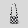 Avondtassen Plaid Crochet Schouder Voor Dames Mode Japanse Knit Elastici Dames Shopper Bag PU Lederen Handvat Winter Vrouwelijke Tote