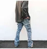 Distressed Splash Ink Flare Jeans Urban Streetwear Patch Mens Graffiti Uitlopende Jeans Hip Hop Wassen Blauw Slanke Fit Denim Broek Heren 211104