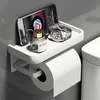 Black / Silver Paper Holder Bathroom Accessories Cellphone Rack Toilet Shelf Space Aluminum Material 210709