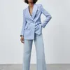 Kadın Vintage Ekose Kruvaze Tüvit Blazers Ceket Kadınlar Zarif Ofis Bayanlar Uzun Kollu Kadın Giyim Blaser 210930