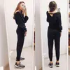 GIGOGOU Bling 2 Piece Sweater Tracksuits Women Harrem Pants + Double V Neck Pullover Set Autumn Winter Knitted Clothing 211105