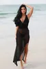 women halter plunge v-neck slit mesh see through maxi beach dress 210702