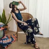 Bohemian Floral Print Wide Leg Pants Women Long Casual Pant Summer Boho Beach Vacation Elastic High Waist Chiffon Trousers 210608