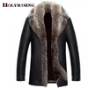 Holyrising Real Raccoonの毛皮の襟の男性のフェイクレザージャケット冬の厚いコートJaqueta de Couro Chaqueta男性PUレザー18536-5 211111
