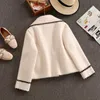 High Quality Women White Bow Mink Jacket Coat For Female Slim Patchwork Pocket Outerwear Ladies Wool Short Winter Clothes 211025
