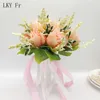 LKY FR الحرير الاصطناعي الزهور باقات الزفاف الكوبية الورود كالا زنبق ل اكسسوارات الزفاف