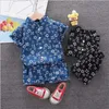 2021 Summer Children's Clothing Sets Printed Leaf Flower Cardigan Short-Sleeved Casual Shorts Two-Piece Boy Handsome Suit 0-5 olds