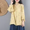 Рубашка для блузок для женских блузков китайская плита с пряжкой хлопок и льня