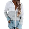 Kvinnors stickor Kvinnor Tees Kvinnor Plus Size Hollow Out Sticked Hoodie tröja Långärmning Drawstring Jacket Color Block randig full