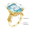 Cluster Anneaux Aquamarine Ring Gold 925 Sterling Silver for Women Blue Toapz Gemstone Wedding Engagement Party Bijoux 20212082753