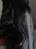 LAUTARO Kış Maxi Siyah Sıcak Kabarık Faux Vizon Kürk Kadın Hood Uzun Kollu Etekli Zarif Lüks Kore Moda 211018