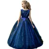 女の子のドレスの女の子のイブニングドレスふわふわの青い性能