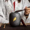 Caddies Retro de cerámica japonesa con tapa de madera, bote de té de porcelana, tarro de especias sellado, tanque de almacenamiento de dulces, contenedor de alimentos