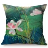 Chinese Vintage Watercolor Painting Lotus Cushion Cover Beautiful Elegant Home Decorative Summer Flowers Bird Throw Pillow Case Cushion/Deco