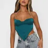 Sexiga kvinnor silke ärmlös oregelbunden hem cami sommar satin halter top backless bandage beskuren y2k streetwear outfits het girl y220304