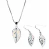 Earrings & Necklace Fashion Leaves Accessories Set For Women Imitation Blue Fire Opal Plant Pendant Wedding Jewelry