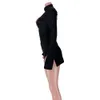 Motif imprimé côté fendu harajuku mini robe femmes col haut manches longues club robe de soirée streetwear noir bandage crayon robe 210320