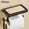 Vintage gesneden badkamer mobiele telefoon houder met plank handdoekenrek toiletpapier zwart roll tissue boxes WC stand dispenser 210720