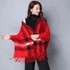 ZJZLL Fashion Long Fringed Multicolor Winter Warm Shawl And Wrap With Sleeves Plaid Knitted Pashmina Striped Cape Sweater Poncho Y291e