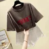 Wwenn List Drukuj T Shirt Kobiety Krótki Rękaw O Neck Loose Tshirt Summer Moda Tee Femme Topy Szary White 210507