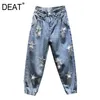 [DEAT] Pantaloni a matita moda primavera allentati pentagramma nappa perline vita alta casual donna jeans 13C668 210809
