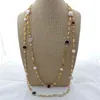 Y Ying 70 Freshwater Cultured White Keshi Pearl Cubic Zirconia Pave Gold Color Plated Chain Long Necklace197y