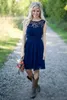 A Line Royal Blue Short Bridesmaid Dress Chiffon Lace Jewel Backless Knee Length Maid Of Honor Dresses Custom Made