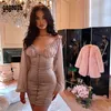 Gagaopt rucher bodycon dres с длинным рукавом лоскутные леди хаки вечеринка платья Vestidos q190530