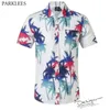 Funky Hawaiian Shirt Hommes Manches Courtes Frontpocket Palmier Imprimer Tropical Aloha Chemises Hommes Vacances Vacances Vêtements Chemise 210522