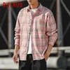 Ruihuo Casual Pink Plaid Shirt Hombres Slim Fit Lana Masculina Camisas de manga larga Moda Marca Plus Tamaño M-5XL Primavera 210721
