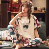 Fashion Printing Cotton Suit Set Homesuit Homeclothes Short Sleeve Long Pants Casual Sleepwear Kawaii Teen Girls Pajamas 210809