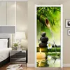 DIY 3D Vert Bambou Paysage Porte Autocollants Creative PVC Auto-adhésif Salon Porte Murale Sticker Mural Affiche Photo Papier Peint 210317