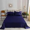 Satin bed linnen platte vel en kussenslopen Zachte effen kleur zijde laken Dubbele koppel King volledige queen bedspread 1 / 3pcs set 210626