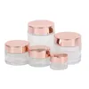 Flacone per crema viso in vetro trasparente smerigliato Vaso cosmetico Lozione Balsamo per labbra Contenitore con coperchio in oro rosa 5g 10g 15g 20g 30g 50g 100g