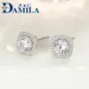 Stud Mash Square Crystal 925 Srebrne kolczyki dla kobiet Bling Cubic Zirconia Stone Dame Diving Girls255o