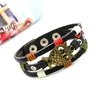 Bird Owl Charme Multilayer Bracelet de pulseira de couro embrulhado Botão marrom preto Bracelets ajustável pulseira para homens jóias de moda Will e Sandy