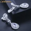 Luxury Round Water Drop Non Pierced CZ Bröllop Örhängen Högkvalitativt klipp på lång örhänge utan piercing CZ399 210714