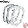 Wostu Simple Rings 100％925スターリングシルバーシマリースタッカブルリング女性の結婚式のオリジナルファッションジュエリーギフトx0715