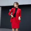 Haute qualité professionnelle femmes costumes jupe ensemble automne mince à manches longues rouge veste femme décontracté bureau pantalon 210527