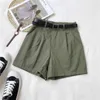 Zomer Hoge Taille Shorts Koreaanse Mode Casual Retro Riem All-match Vrouwen Losse Slanke Wide Been 10838 210512