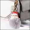 Kluczowe pierścienie Biżuteria Kreatywny Boże Narodzenie Futro Ball Keychains Skóra Santa Claus Pluszowa Torba Wisiorek Keychain Kobiety Prezent Cute Thinket Fashion Drop