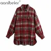 Vintage Tweed Plaid Jacka Kvinnor Höst Patch Pocket Coat Collared Långärmad Knapp upp Shirt Style 210604
