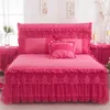 Princesse 1 pièce jupe de lit en dentelle 2 pièces taies d'oreiller literie couvre-lits drap ensemble de couverture rose matelassé volants jupe de lit taies d'oreiller Beddin4399400