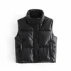 Höst Vinter Kvinnor Svart Varm Faux Läder Vest Coat Casual Zipper Ärmlös Jacka Kvinna Kort Bomull Outwear Toppar Ladies 210909