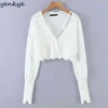 Printemps Femmes Cardigan Pull En Tricot Vintage Solide À Manches Longues Asymétrique Sexy Crop Survêtement Mode Tops Plus La Taille 210514