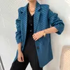 Blaue Anzugjacke Frau Solide Langarm Casual Frühling Herbst Koreanischer Stil Britischer gekerbter Blazer Jacken feminino 210608