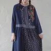 Johnature vrouwen vintage patchwork bloemen jurken dubbele katoenen losse gewaden lente O-hals lange mouw Chinese stijl jurken 210521