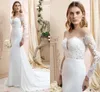 2022 vestido de nupcial trompete vestido de noiva Bateau Pescoço trem Chiffon Cordado Lace Manga Longa Romântico Appliques Vestido de Noiva Robe de Mariage